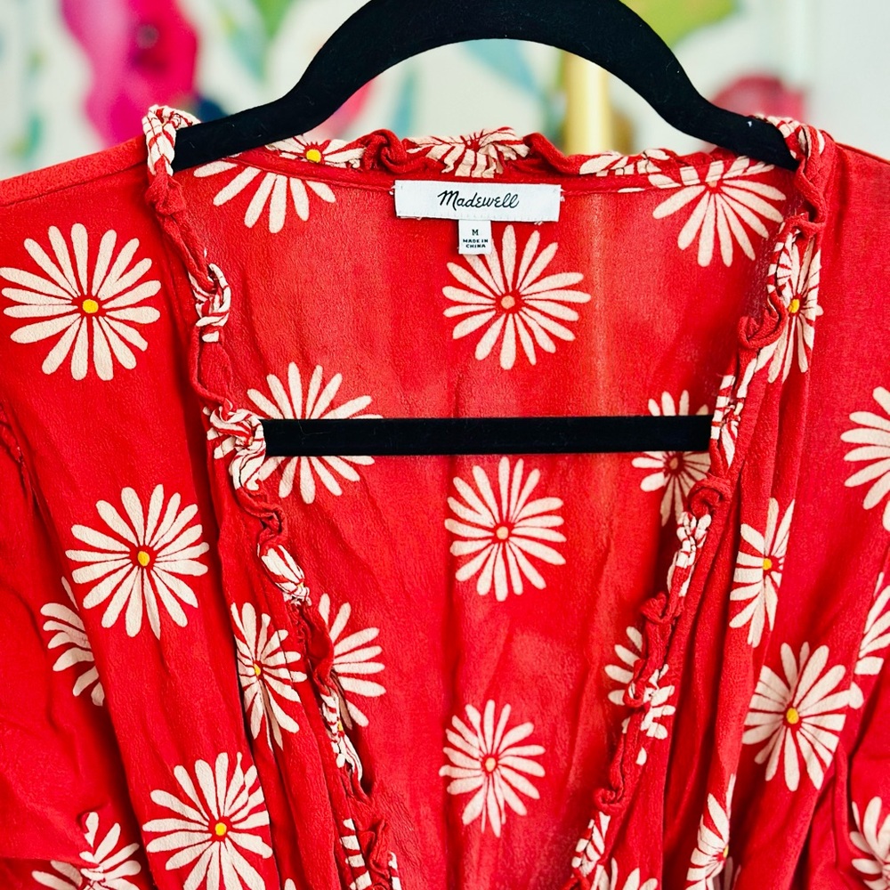 Madewell Ruffle Wrap Midi Dress in Daisy Daydream, Big Daisy Etruscan Clay